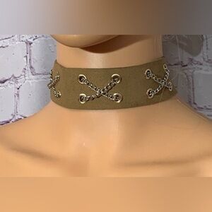 Leather and chain choker necklace.